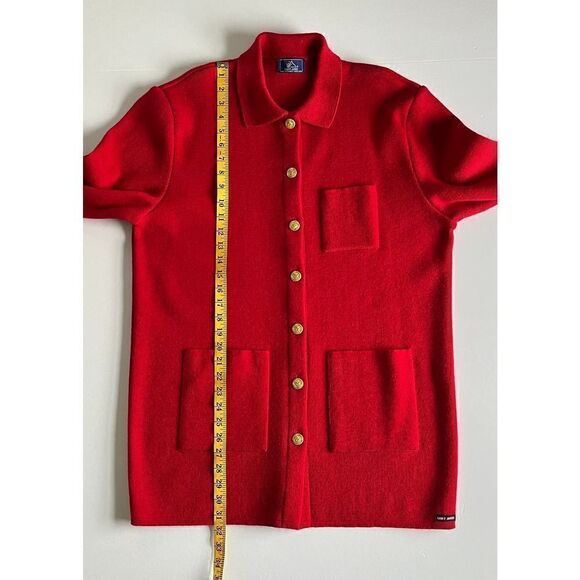 Saint James 100% Pure New Wool Red Cardigan Jacket Gold Buttons Size US 16 - Picture 8 of 13